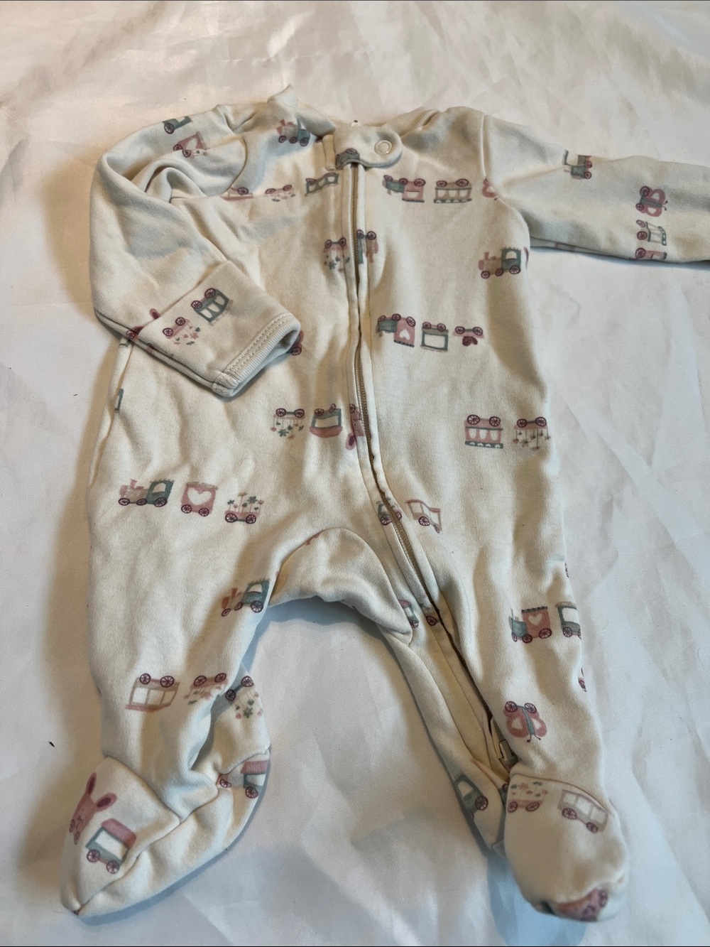 “Bundle 10/$13” Carter's  newborn baby Cream Footed One-Piece Train sleeper